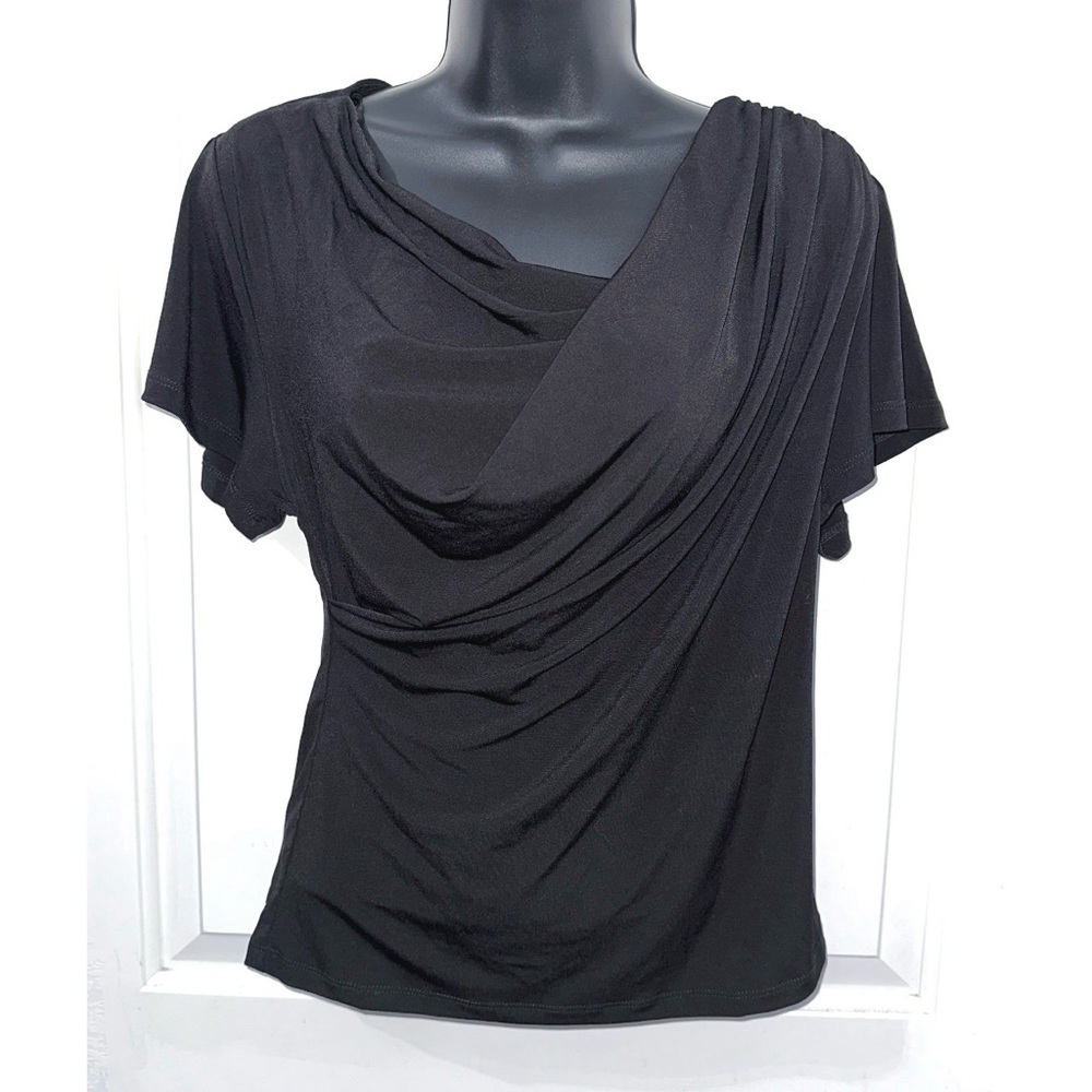 GiGio by Umgee Black top w/ Draped Cowl Neckline, short sleeves